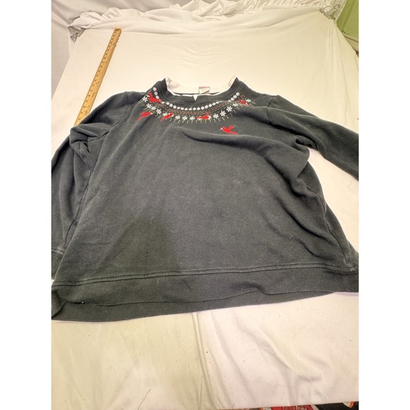 Vintage Adrienne Vittadini XL Sweat Shirt Collared Christmas Snowflake Cardinal - Picture 2 of 10